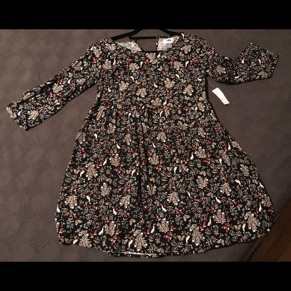 Black Floral Spring Dress 3/4 sleeve size small